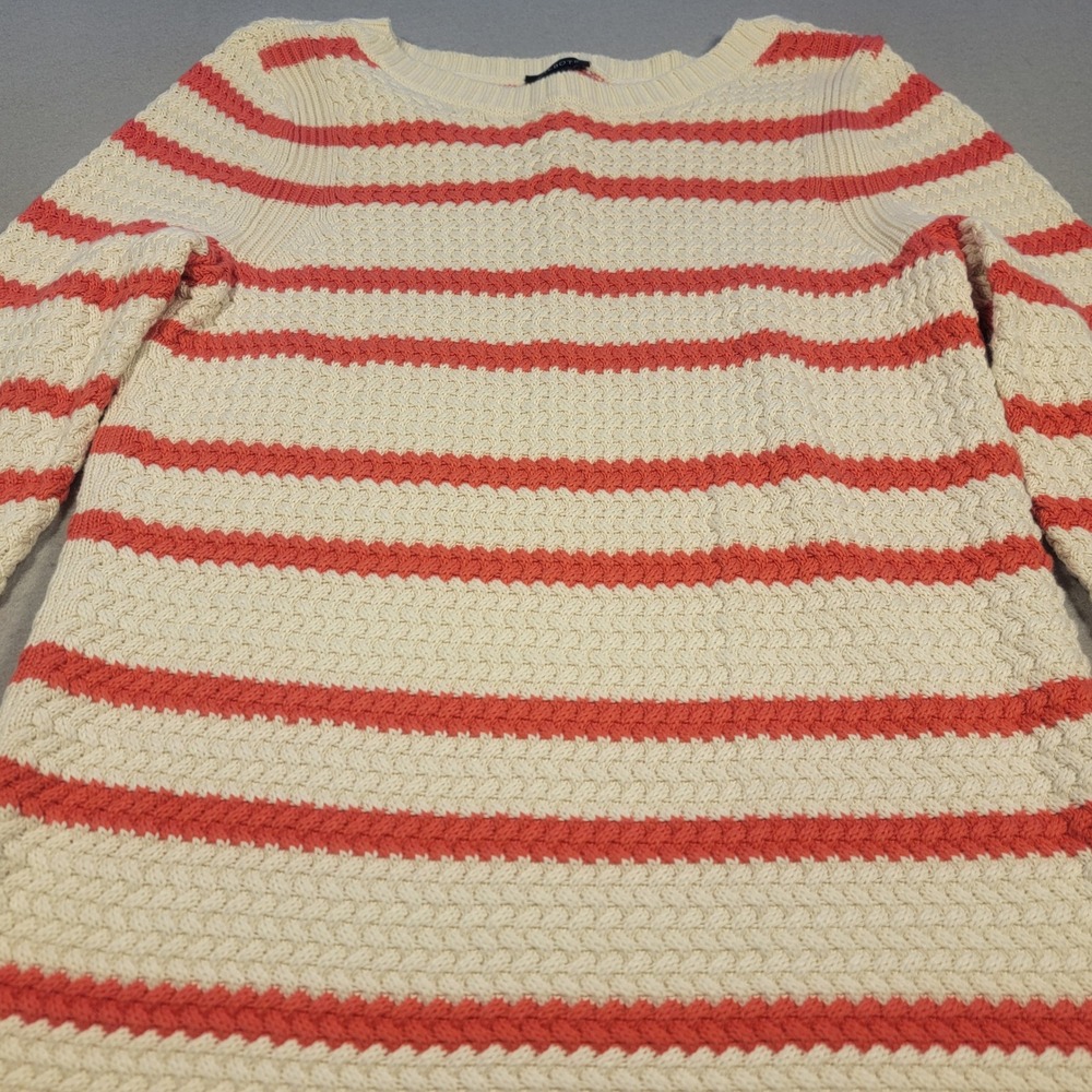 Talbots Textured Stripe Sweater Womens XS Cream Coral Nautical Knit Pullover‎